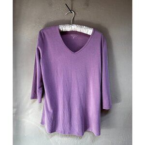 Seg'ments Women's Top Quarter Sleeve Ribbed Knit V-Neck T-Shirt Pink  Medium